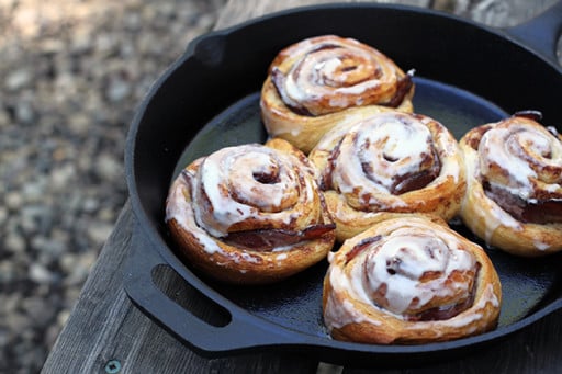 Camping Recipes: Bacon Stuffed Cinnamon Buns in a Skillet