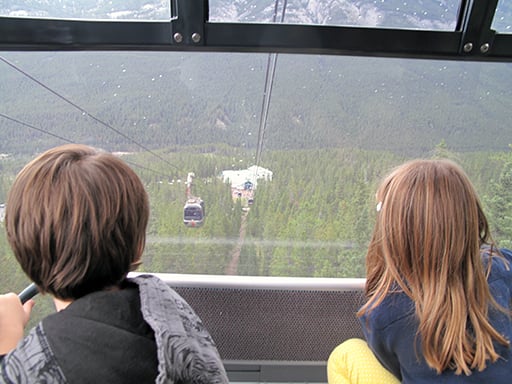 two kids riding the cable car