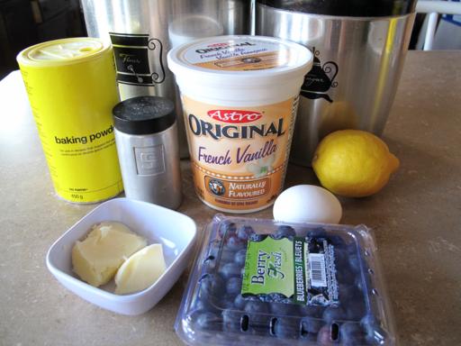 ingredients for a lighter version of Lemon Blueberry Muffins