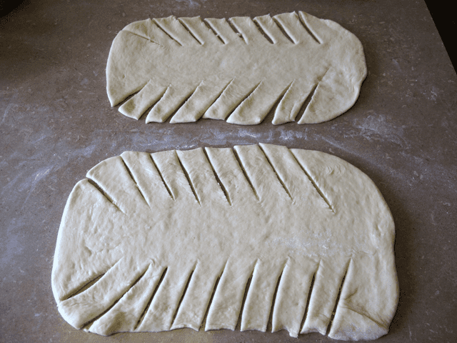 cut dough for a Fruit Filled Bread Braid 