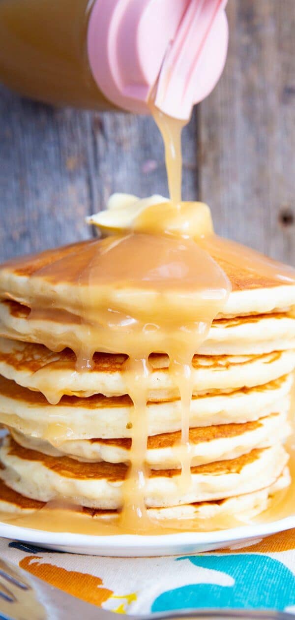 How to make simple but delicious pancakes from scratch, my family's favorite easy recipe!  This pancake recipe yields incredibly light and fluffy pancakes.