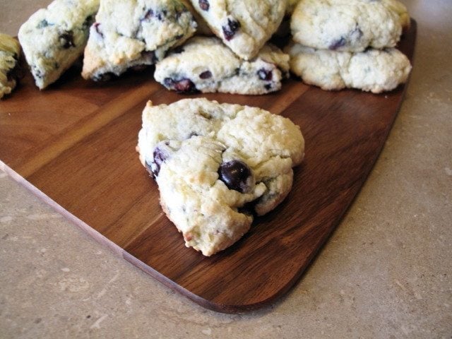 pizza shape scones in wooden tray