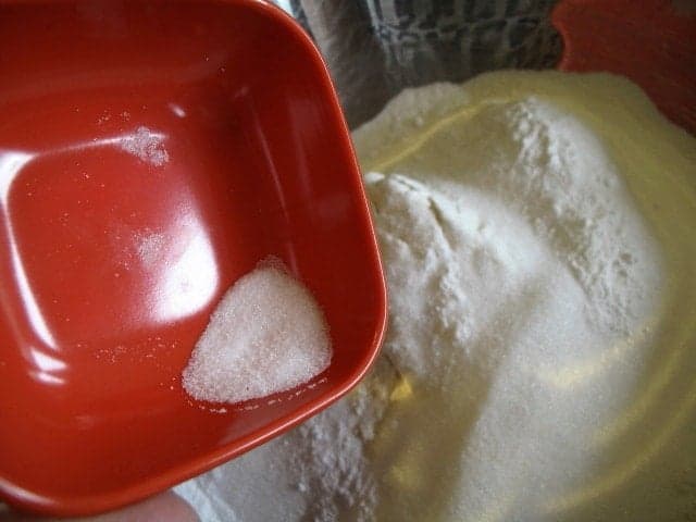 pinch of salt in a red small bowl