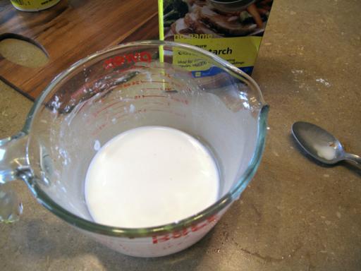 Pyrex measuring cup with flour and cold water mixed together
