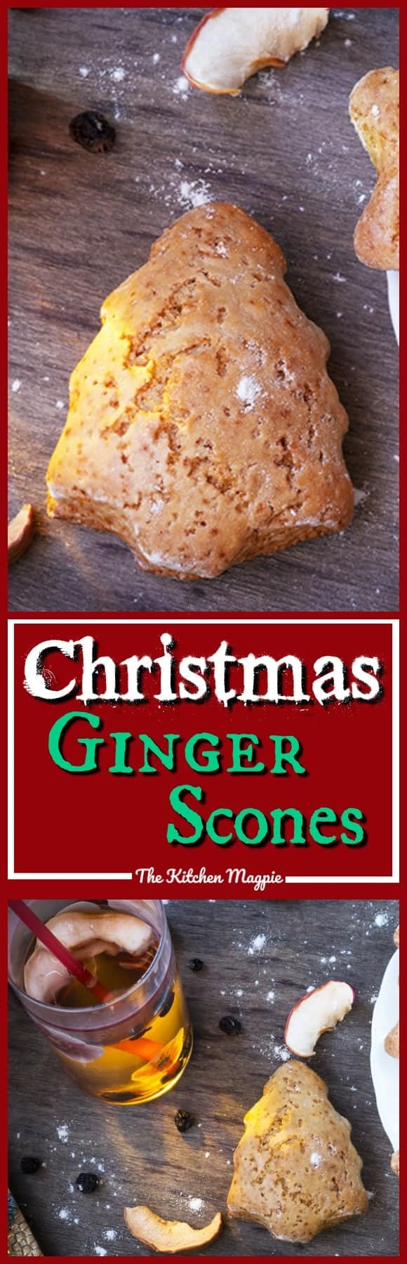 Christmas ginger scones in cute little tree shape on wood background