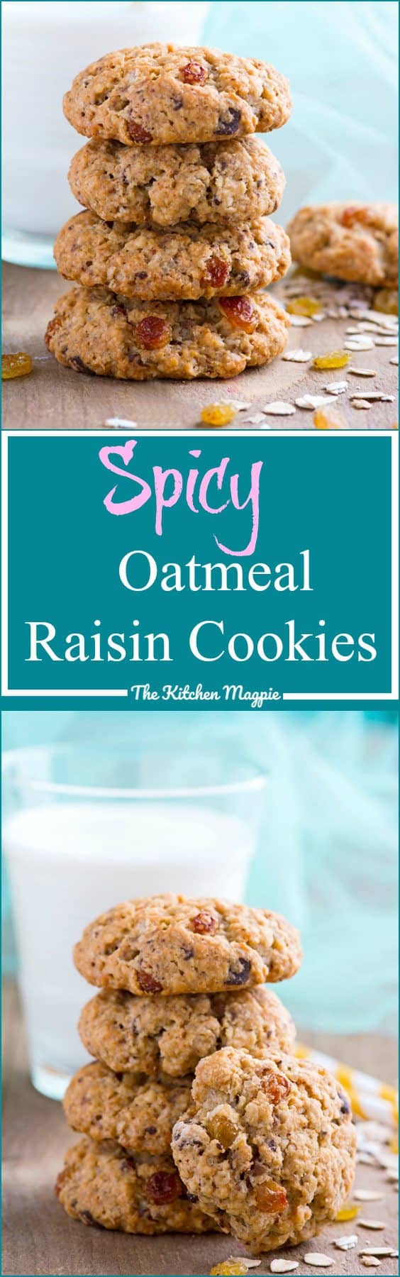 The best Spicy Oatmeal Raisin Cookies recipe. Soft, chewy and full of cinnamon! from @kitchenmagpie.