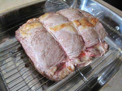 buttered prime rib nicely browned on the outside 