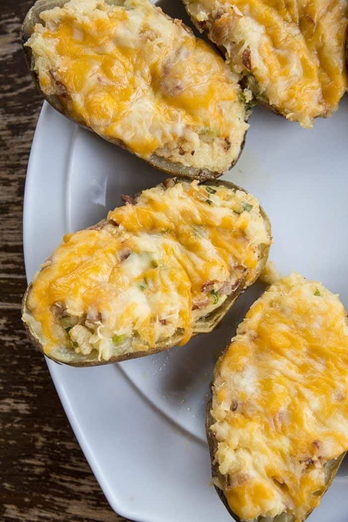 close up best Twice baked potatoes on a white plate