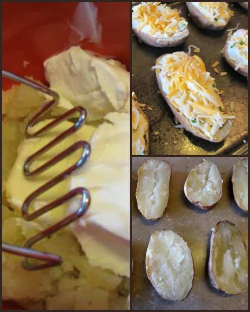 mashing and stuffing the twice baked potatoes