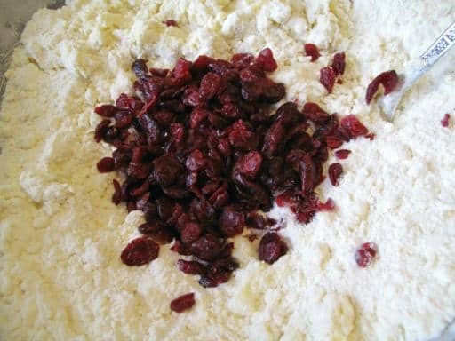 adding in the cranberries into the Mixture of liquid and dry ingredients