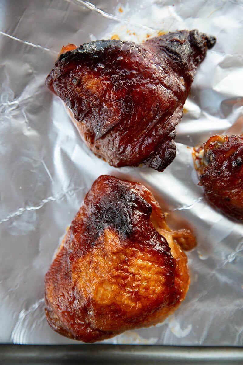 Baked Teriyaki Chicken in a baking sheet with aluminum foil