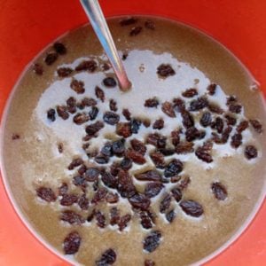 melted Butter Tart Ingredients with raisins