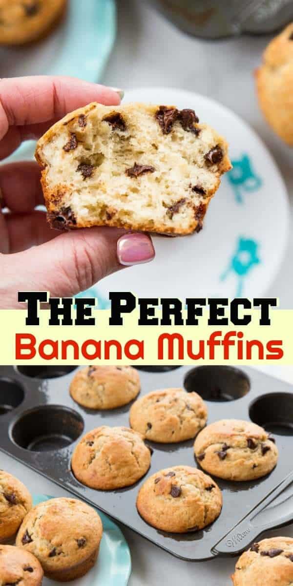 These are the PERFECT Banana Muffin! Light, fluffy, moist and loaded with banana flavour! #muffins #banana #baking #recipe #chocolate 