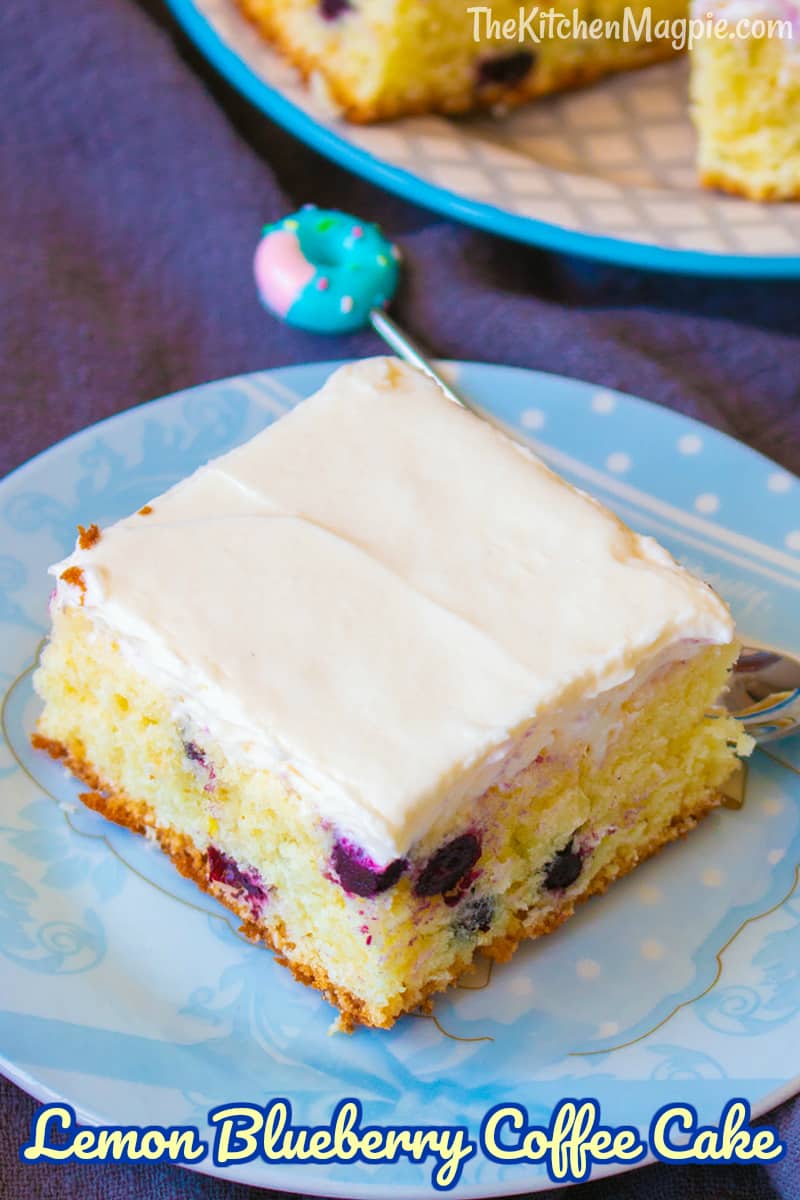 This lemon blueberry coffee cake can be eaten with or without the lemon icing. With the icing it is a great dessert, without the icing you can call it breakfast! #lemon #cake #coffeecake #blueberry #dessert