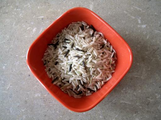 wild rice mix in red bowl