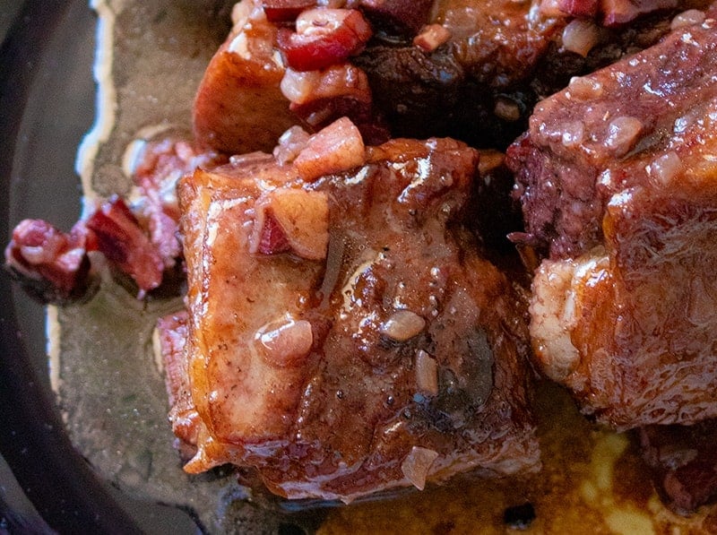 close up Braised Beef Short Ribs in a slow cooker/crock-pot