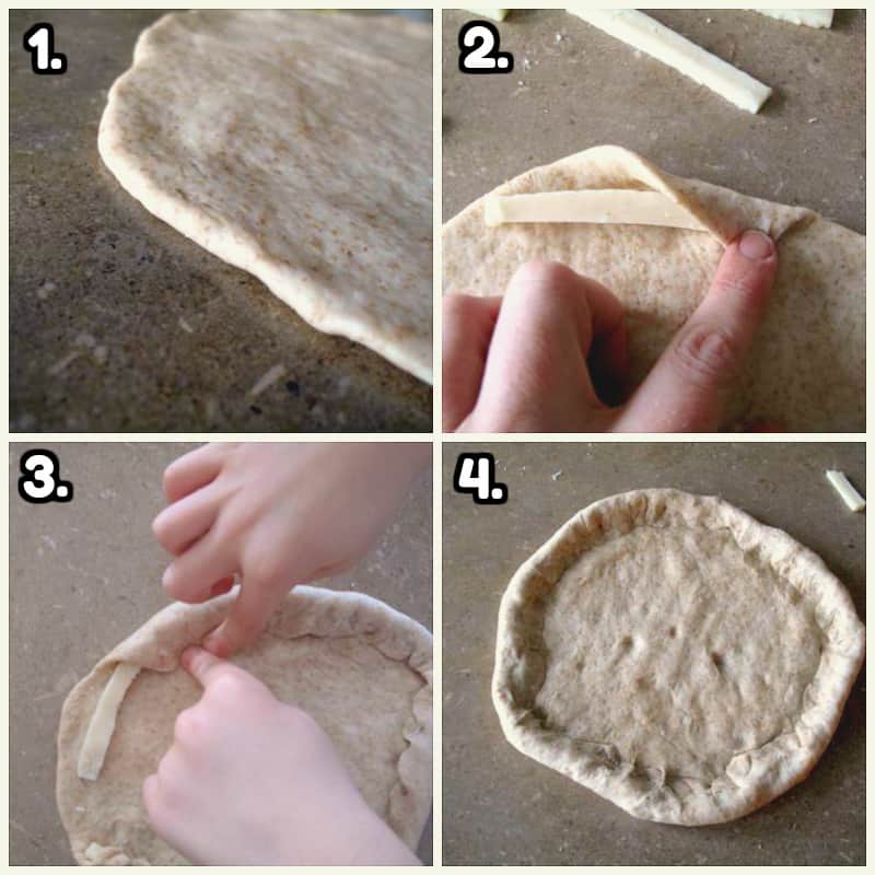 step by step method in stuffing cheese to a pizza dough