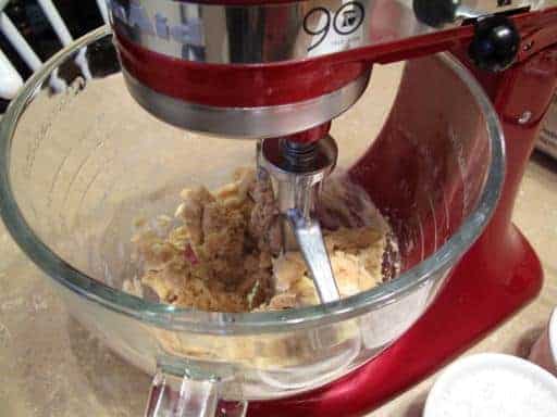  butter, sugar, eggs and vanilla in the mixer