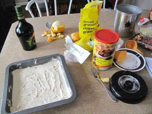 all baking ingredients and materials on top of table