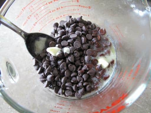 chocolate chips and butter together in a Pyrex measuring cup