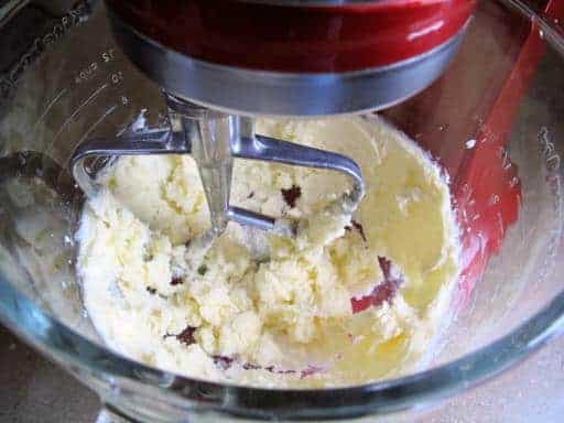 Creaming the margarine and sugar together using a mixer