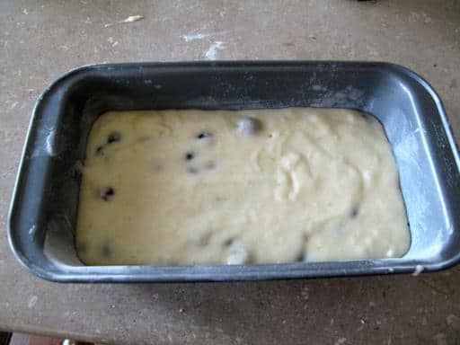 Lemon Saskatoon mixture in the baking pan