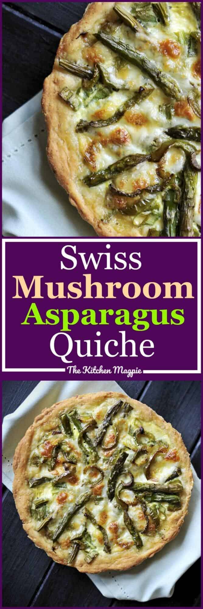 Delicious home made Swiss Mushroom Asparagus Quiche for brunch is always a good idea! #breakfast #quiche #mushroom #asparagus #eggs #brunch #recipe