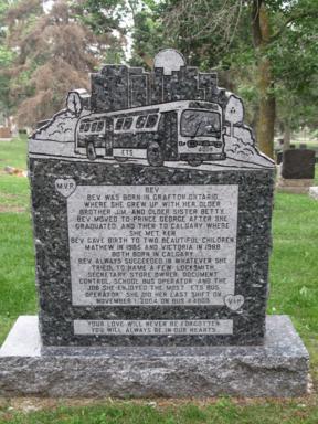 an ETS bus on her headstone