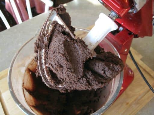 chocolate sugar cookies dough in a mixer