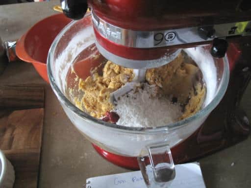 combined flour and wet mixture, added the cranberries and coconut, mix thoroughly using a mixer