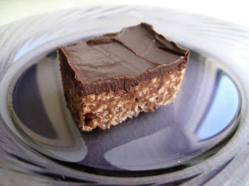 A slice of Mars Bars Squares showing the inside