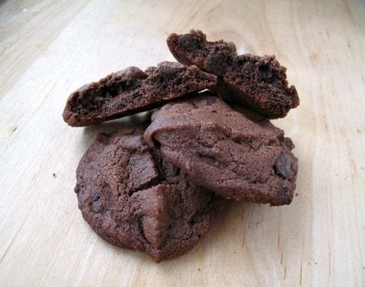 Dark Chocolate Cookies on wood background