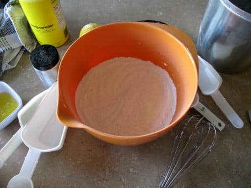 Whisked dry ingredients for Lemon Blueberry Muffins