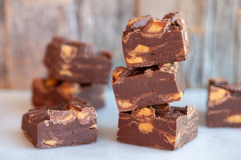 stacks of Easy Peanut Butter Cup Fudge