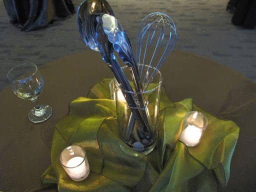 kitchen utensils in a clear glass as centerpieces