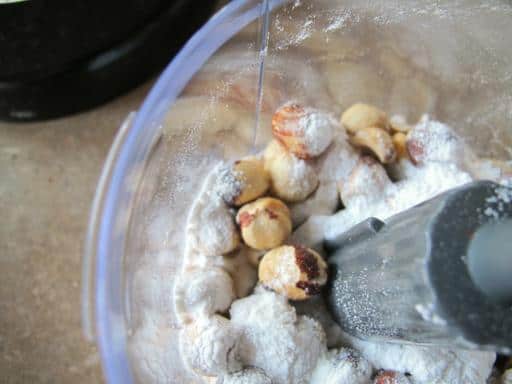 Toasted Hazelnuts with flour on the food processor