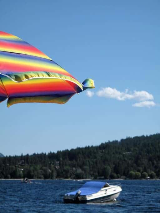 view at the beach with the colorful umbrella