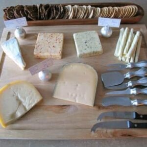 Cheese and utensils wooden tray