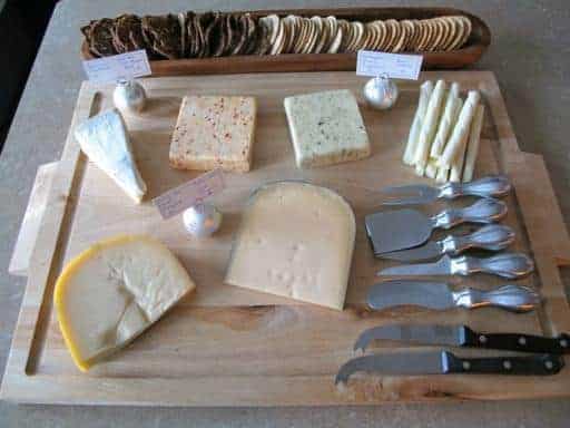 Cheese and utensils wooden tray