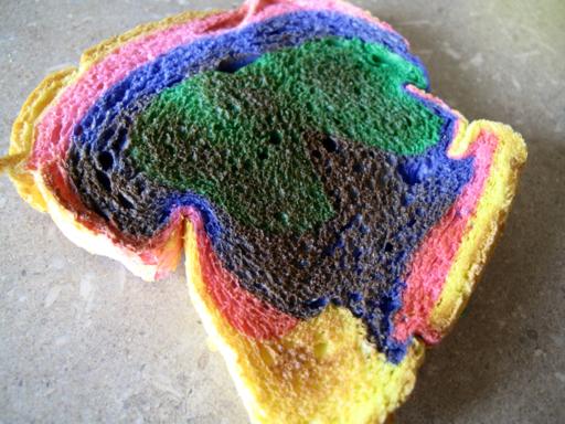close up of burned colorful slice bread