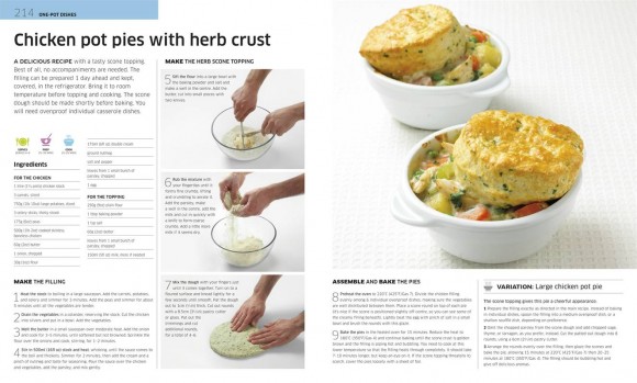 a page from the cookbook showing the step by step procedure in making chicken pot pies