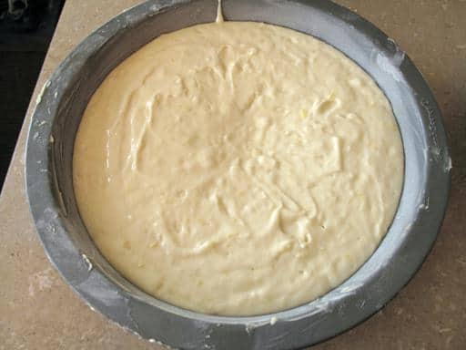 cake pan filled with Lemon Cake batter