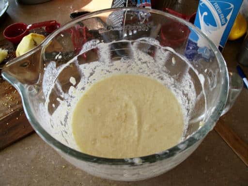 Combined butter/sugar mix and milk/lemon mix