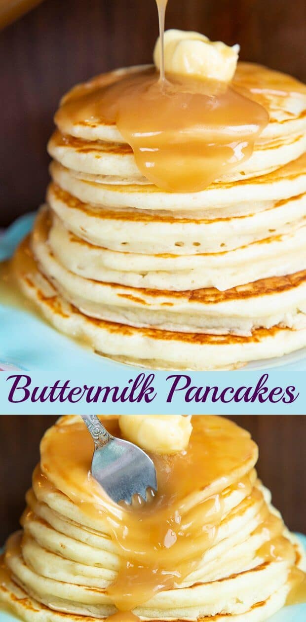 Buttermilk pancakes are in a league of their own when it comes to the fluffiness factor and that sweet buttermilk tang that we all love. #pancakes #buttermilk #breakfast #brunch #sweets #holidays #pancake #recipe #food #brownsugar #syrup