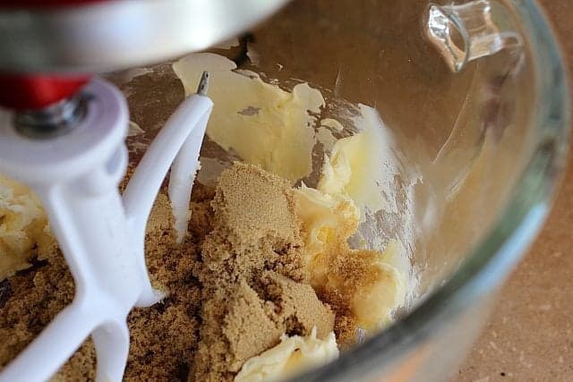 Cream the butter and sugar for chocolate chip cookie using a mixer