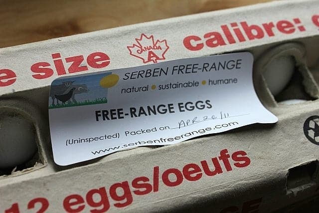 Serben's free range chicken eggs in a tray container