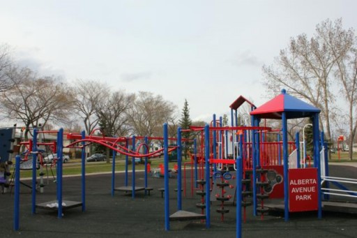 the playground outside the small market