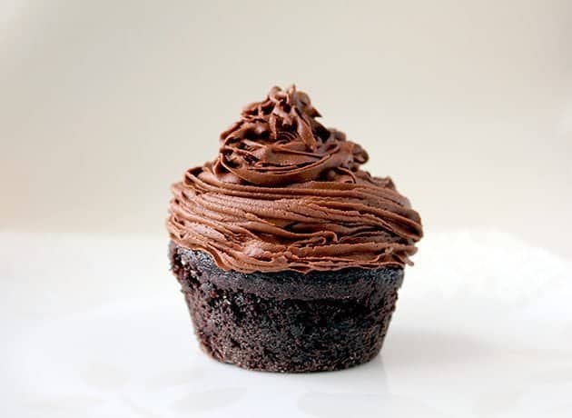 Chocolate Buttercream Frosting on top of chocolate muffin