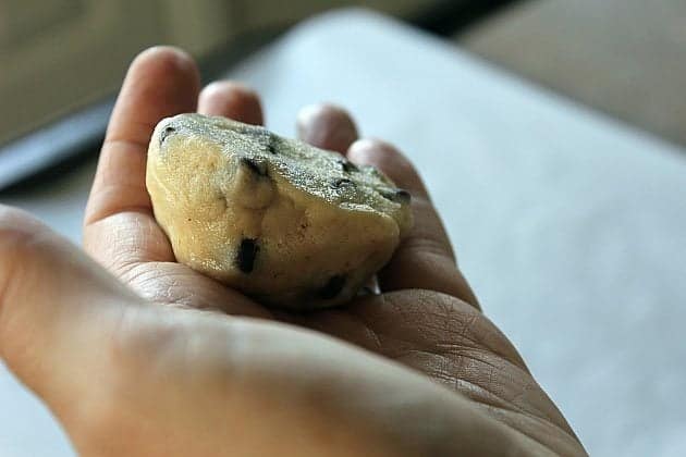 chocolate chip cookie shape top is wider and flatter than the bottom