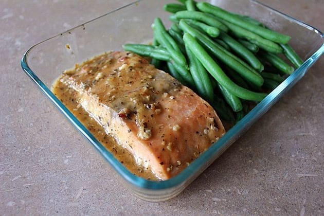 Salmon & Green Beans in a glass container